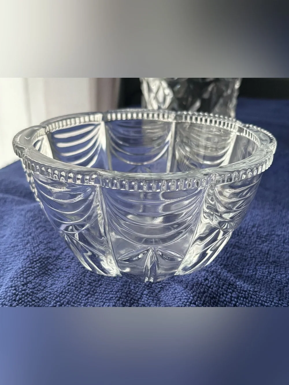 Vintage KIG Indonesia Clear Glass Scalloped Swag Bowl Candy Dish